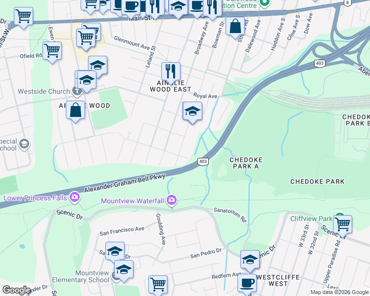 map of restaurants, bars, coffee shops, grocery stores, and more near 279 Bowman Street in Hamilton