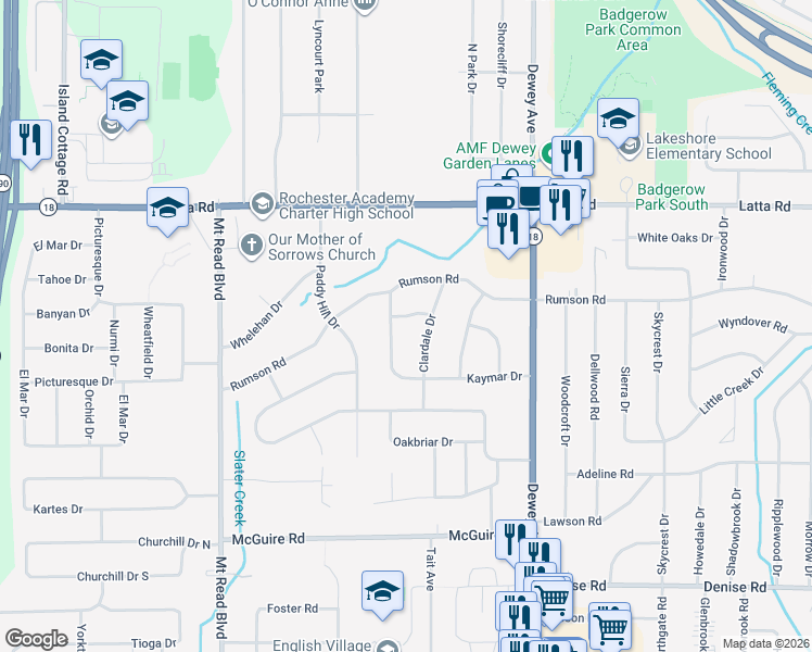 map of restaurants, bars, coffee shops, grocery stores, and more near 35 Jeanmoor Rd in Rochester