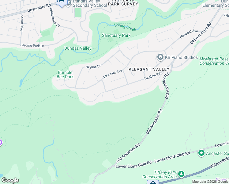 map of restaurants, bars, coffee shops, grocery stores, and more near 83 Terrace Drive in Hamilton