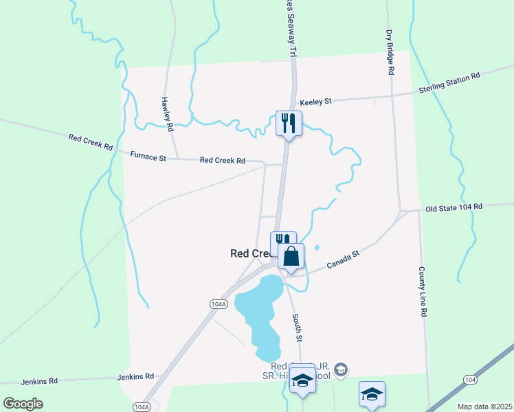 map of restaurants, bars, coffee shops, grocery stores, and more near 6879 Church Street in Red Creek