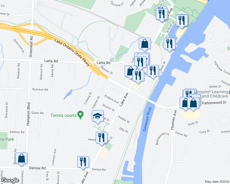 map of restaurants, bars, coffee shops, grocery stores, and more near 28 Upton Place in Rochester