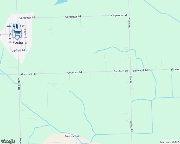 map of restaurants, bars, coffee shops, grocery stores, and more near 201 Goodrich Road in Fostoria