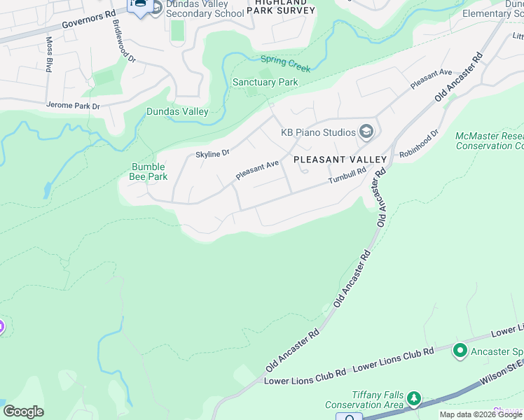 map of restaurants, bars, coffee shops, grocery stores, and more near 83 Terrace Drive in Hamilton