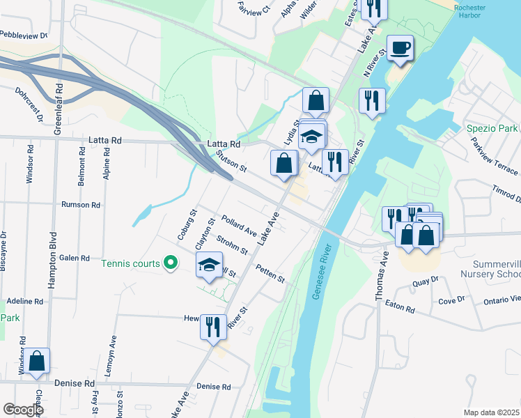 map of restaurants, bars, coffee shops, grocery stores, and more near 28 Upton Place in Rochester