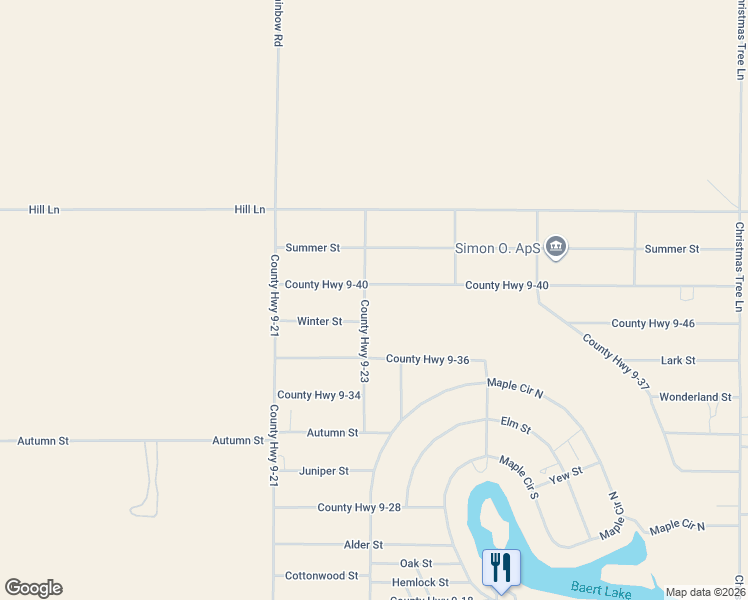 map of restaurants, bars, coffee shops, grocery stores, and more near 86873 County Highway 9-40 in Silver Lake