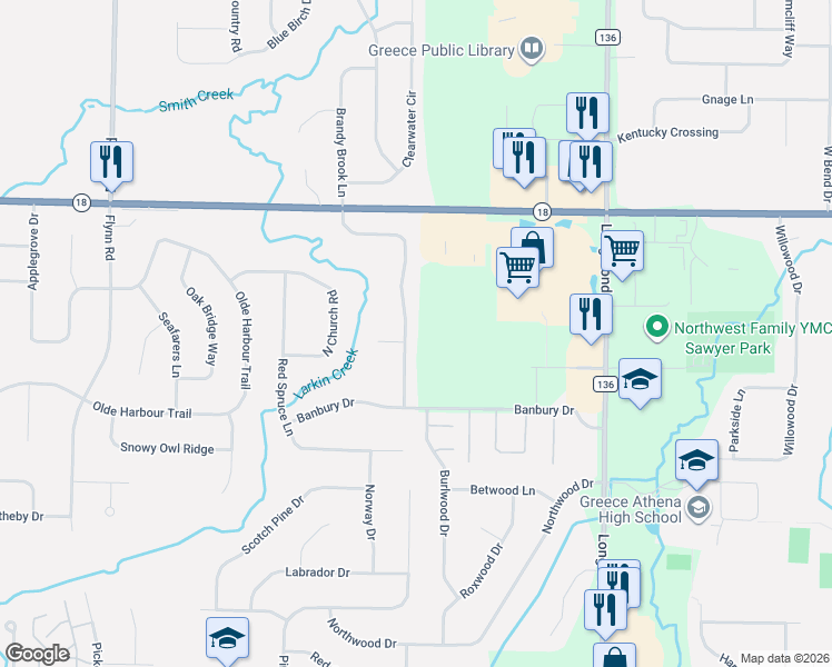 map of restaurants, bars, coffee shops, grocery stores, and more near 22 Mystic Pines Circle in Rochester