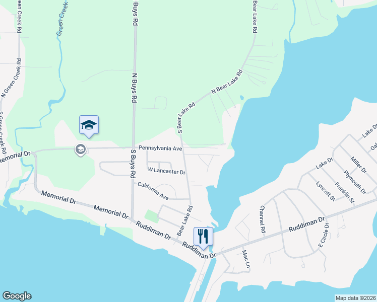 map of restaurants, bars, coffee shops, grocery stores, and more near 308 Pennsylvania Avenue in Muskegon