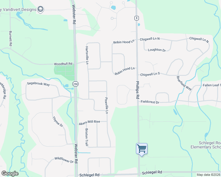 map of restaurants, bars, coffee shops, grocery stores, and more near 392 Pineville Lane in Webster