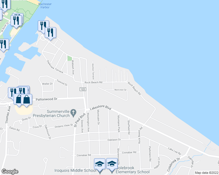map of restaurants, bars, coffee shops, grocery stores, and more near 331 Norcrest Drive in Irondequoit