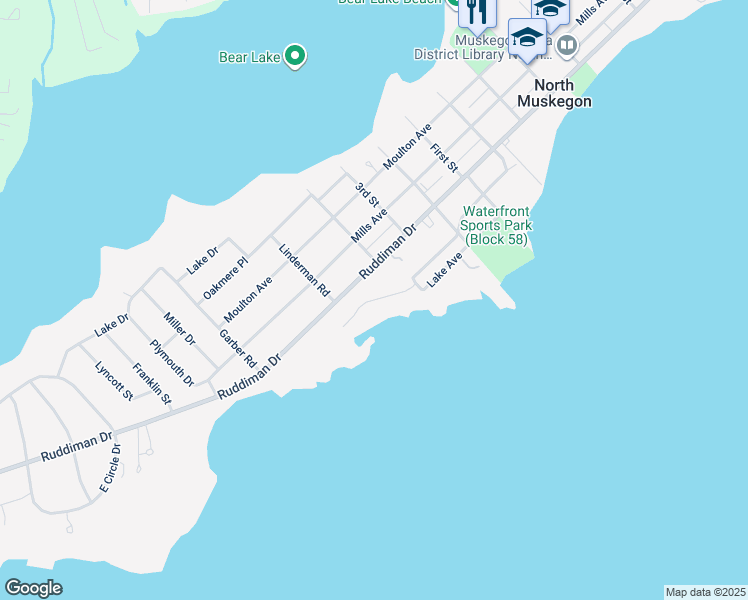 map of restaurants, bars, coffee shops, grocery stores, and more near 815 Tostenabe Lane in North Muskegon