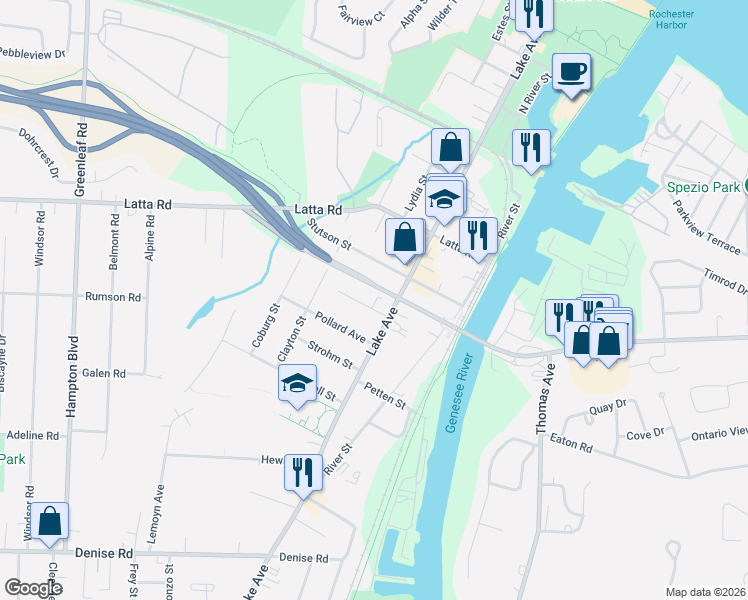 map of restaurants, bars, coffee shops, grocery stores, and more near 28 Upton Place in Rochester