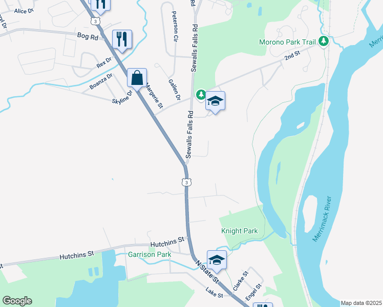 map of restaurants, bars, coffee shops, grocery stores, and more near 6 1st Street in Concord