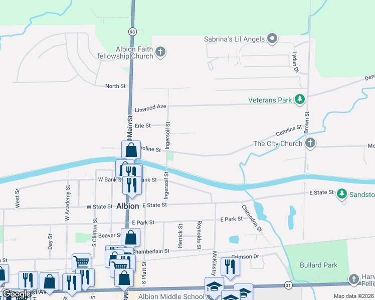 map of restaurants, bars, coffee shops, grocery stores, and more near 125 Caroline Street in Albion