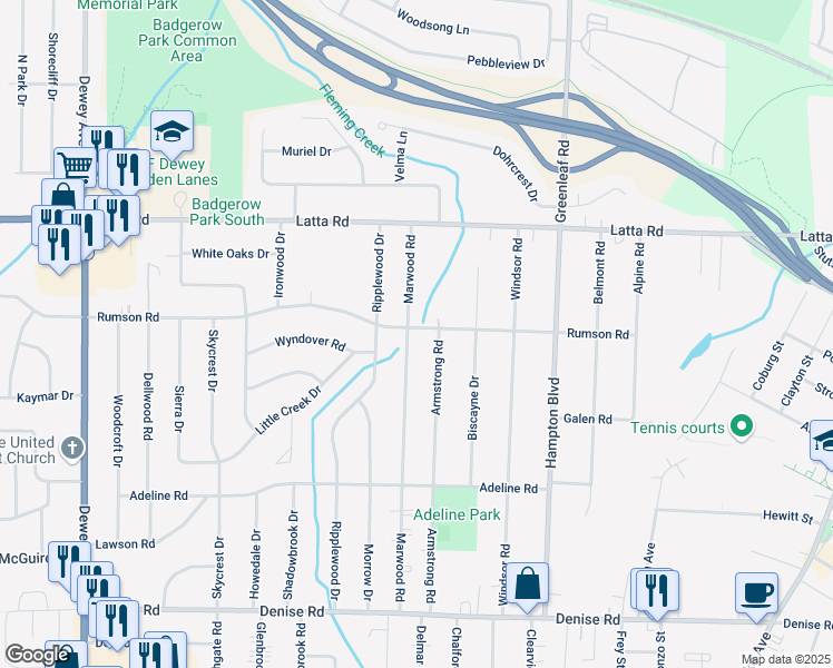 map of restaurants, bars, coffee shops, grocery stores, and more near 366 Marwood Road in Rochester