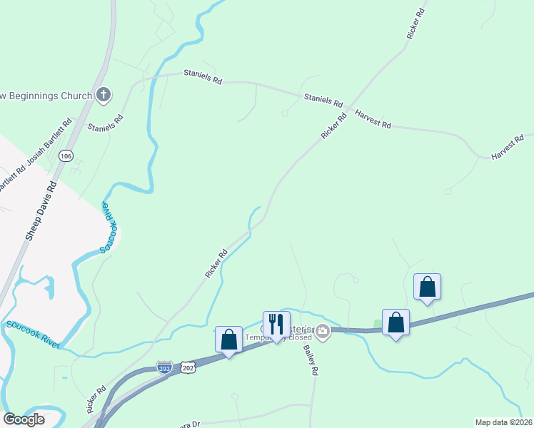 map of restaurants, bars, coffee shops, grocery stores, and more near 225 Ricker Road in Loudon