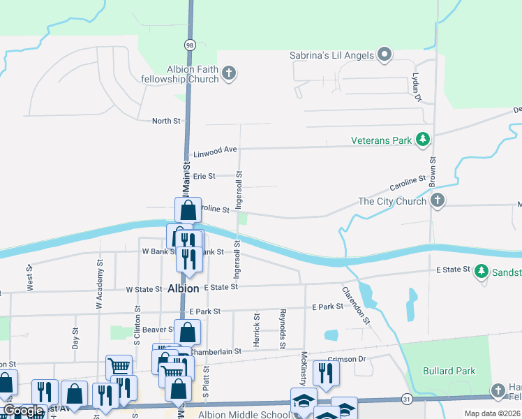 map of restaurants, bars, coffee shops, grocery stores, and more near 125 Caroline Street in Albion