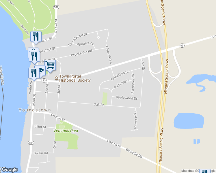 map of restaurants, bars, coffee shops, grocery stores, and more near 466 Westwood Avenue in Youngstown