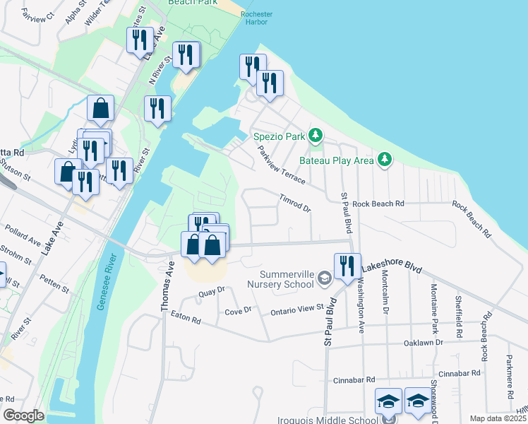 map of restaurants, bars, coffee shops, grocery stores, and more near 42 Kellwood Drive in Rochester