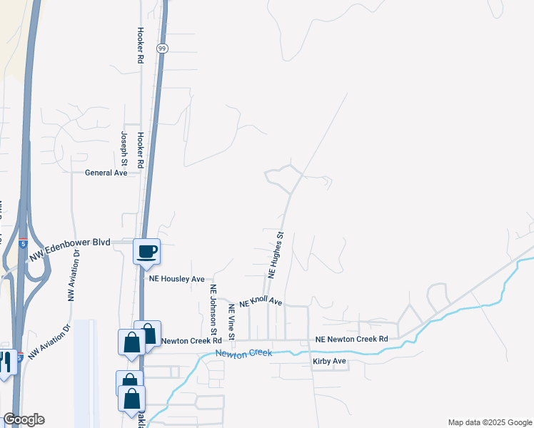 map of restaurants, bars, coffee shops, grocery stores, and more near 3336 NE Hughes St in Roseburg
