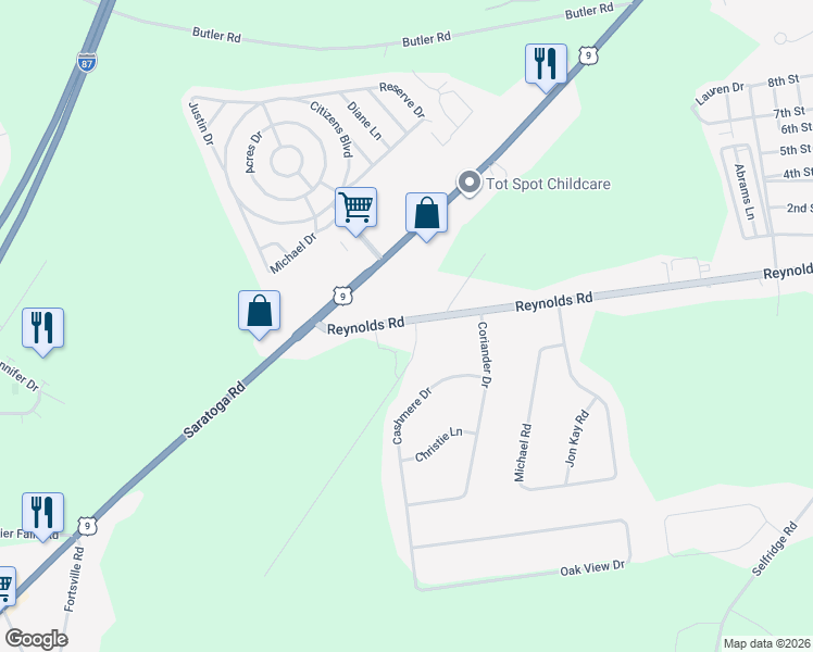 map of restaurants, bars, coffee shops, grocery stores, and more near 408 Reynolds Road in Fort Edward