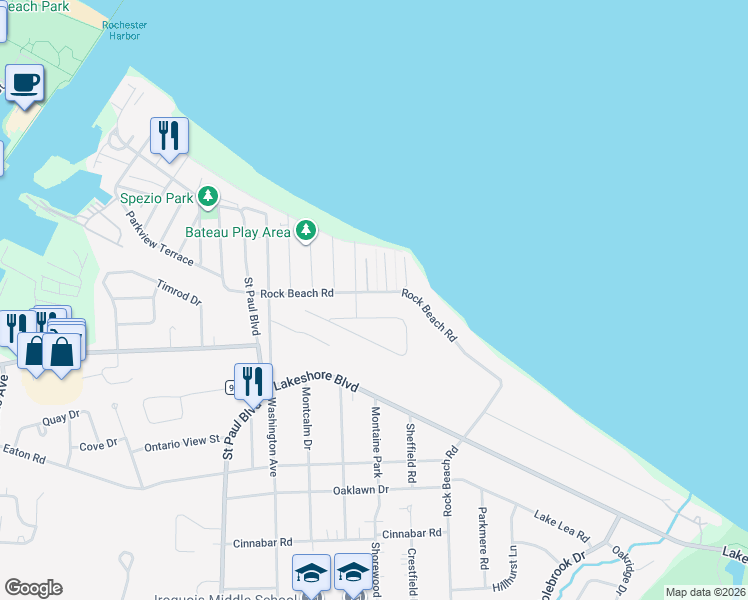 map of restaurants, bars, coffee shops, grocery stores, and more near 275 Norcrest Drive in Rochester