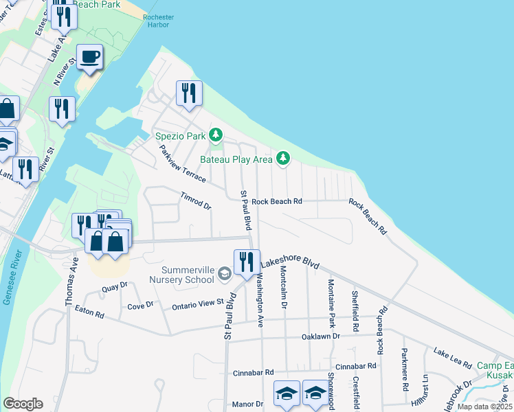map of restaurants, bars, coffee shops, grocery stores, and more near 720 Washington Avenue in Irondequoit