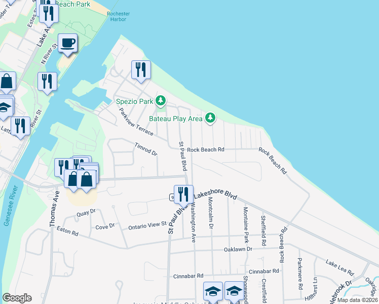 map of restaurants, bars, coffee shops, grocery stores, and more near 757 Washington Avenue in Irondequoit