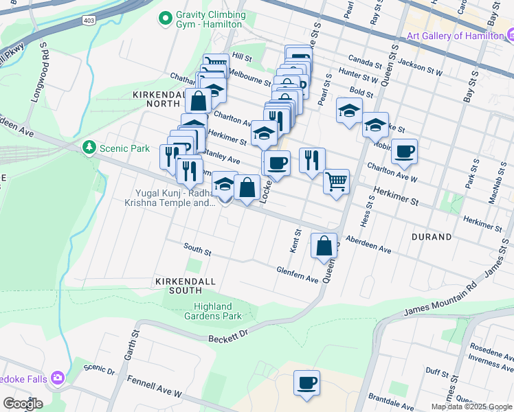 map of restaurants, bars, coffee shops, grocery stores, and more near 316 Aberdeen Avenue in Hamilton