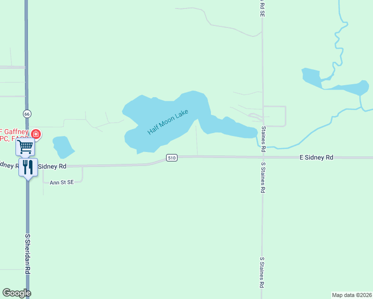 map of restaurants, bars, coffee shops, grocery stores, and more near 667 East Sidney Road in Sheridan