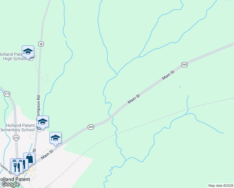 map of restaurants, bars, coffee shops, grocery stores, and more near 9757 Highway 365 in Holland Patent
