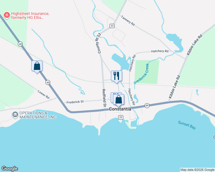 map of restaurants, bars, coffee shops, grocery stores, and more near 8 Railroad Street in Constantia