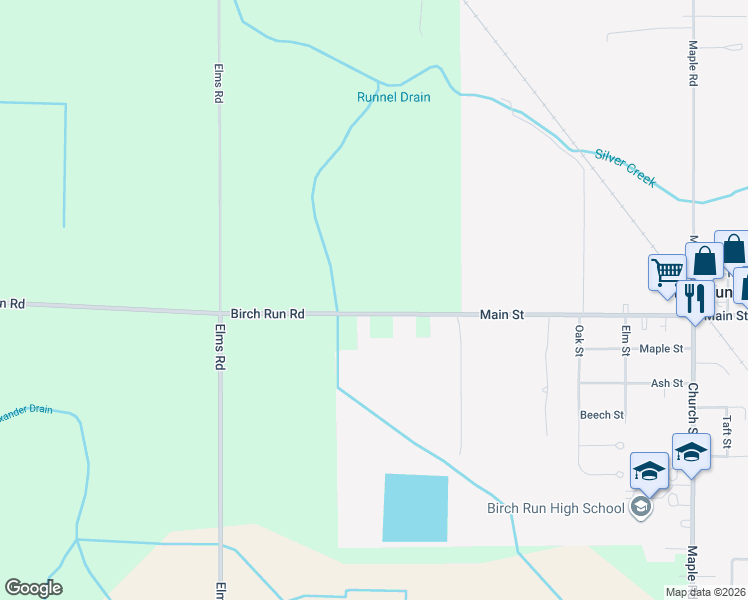 map of restaurants, bars, coffee shops, grocery stores, and more near 7315 Birch Run Road in Birch Run