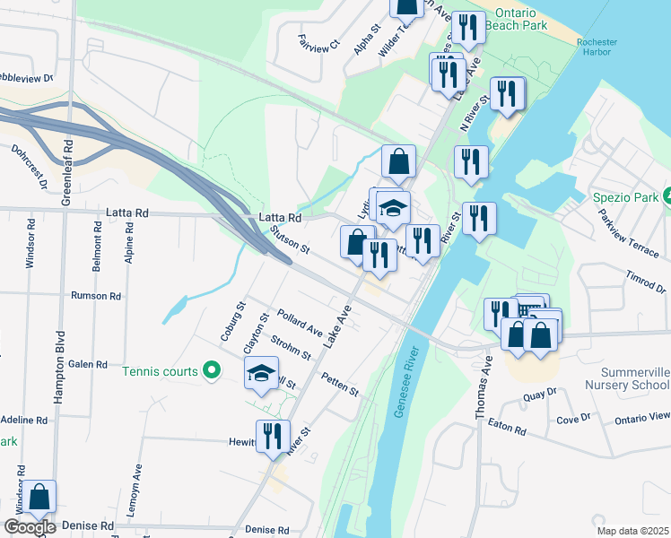 map of restaurants, bars, coffee shops, grocery stores, and more near 137 Stutson Street in Rochester