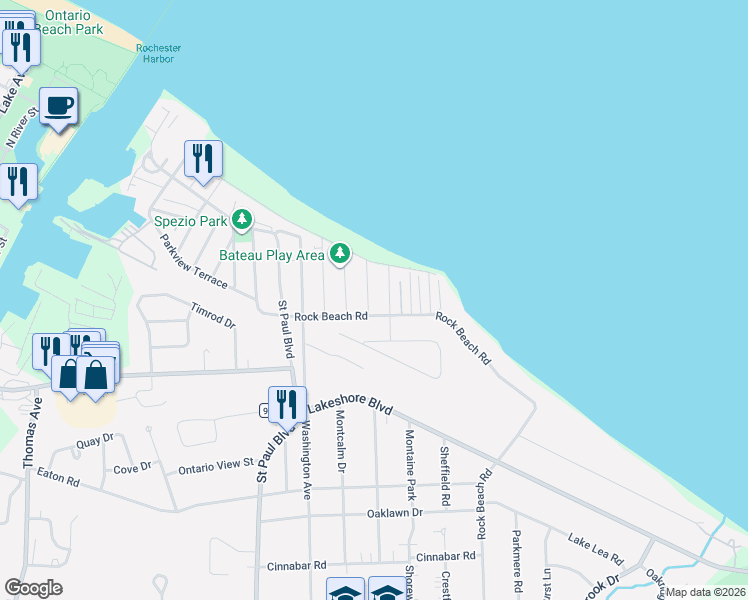 map of restaurants, bars, coffee shops, grocery stores, and more near 35 Delta Terrace in Irondequoit