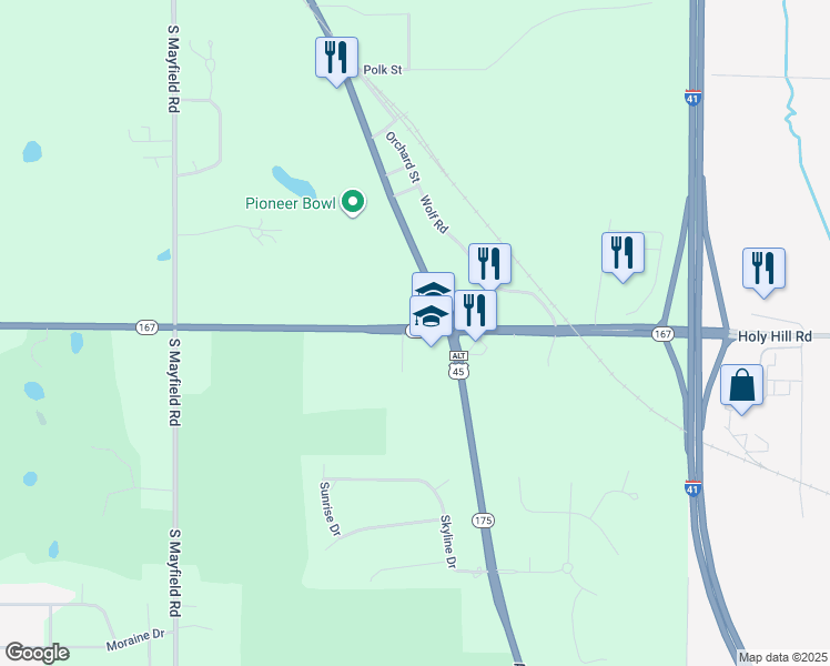 map of restaurants, bars, coffee shops, grocery stores, and more near 3117 Holy Hill Road in Hubertus