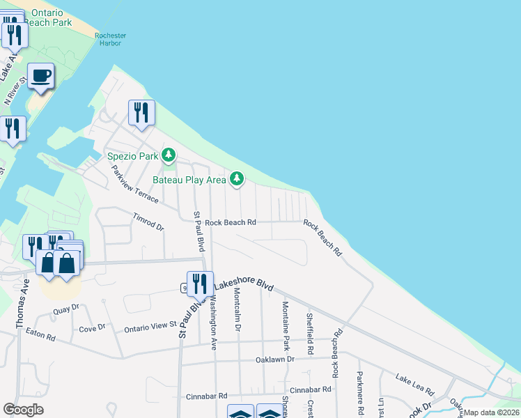 map of restaurants, bars, coffee shops, grocery stores, and more near 35 Delta Terrace in Irondequoit