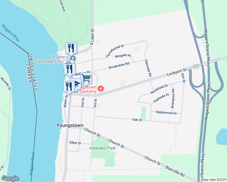 map of restaurants, bars, coffee shops, grocery stores, and more near 343 Lockport Road in Youngstown
