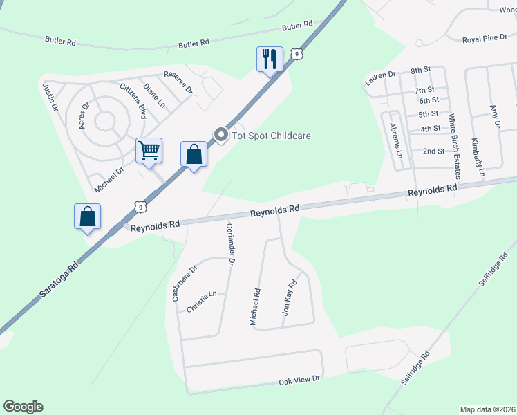 map of restaurants, bars, coffee shops, grocery stores, and more near 391 Reynolds Road in Fort Edward