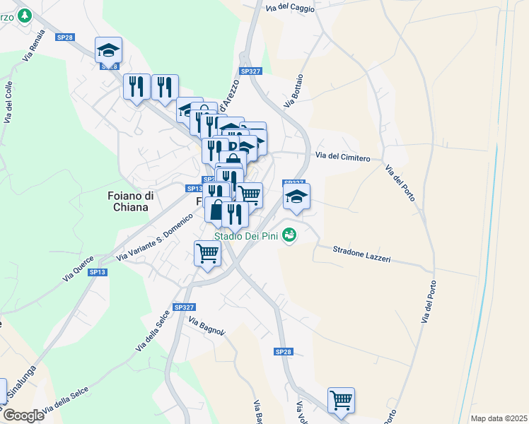 map of restaurants, bars, coffee shops, grocery stores, and more near 27A Via della Repubblica in Foiano della Chiana