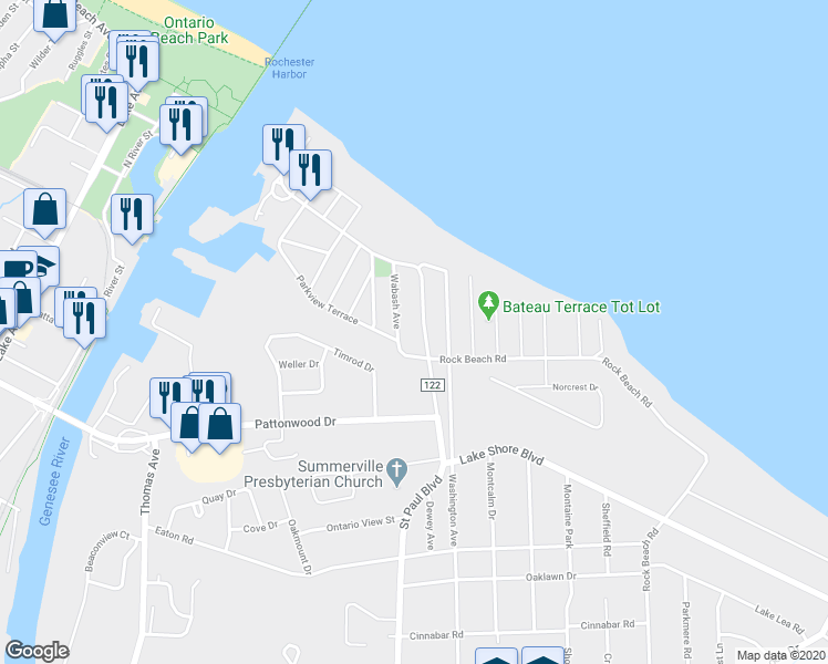 map of restaurants, bars, coffee shops, grocery stores, and more near 5109 Saint Paul Boulevard in Rochester