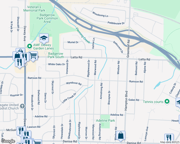 map of restaurants, bars, coffee shops, grocery stores, and more near 460 Ripplewood Drive in Rochester