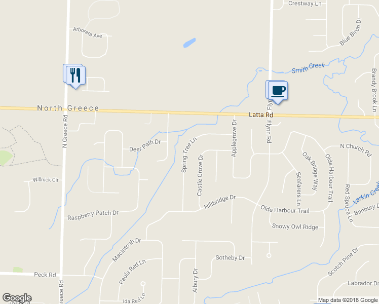 map of restaurants, bars, coffee shops, grocery stores, and more near 115 Spring Tree Lane in Rochester