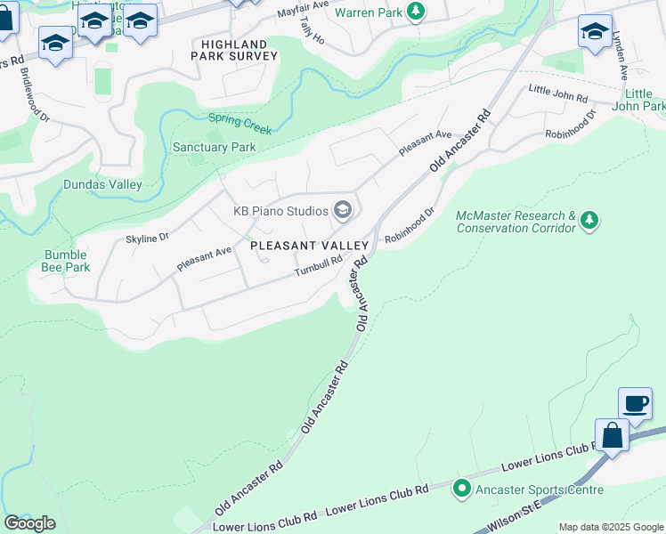 map of restaurants, bars, coffee shops, grocery stores, and more near 15 Turnbull Road in Hamilton