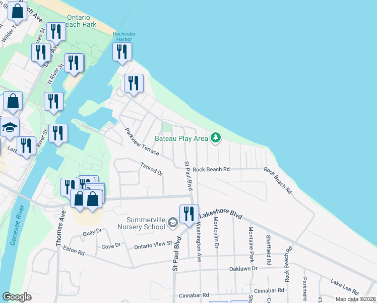 map of restaurants, bars, coffee shops, grocery stores, and more near 5109 Saint Paul Boulevard in Rochester