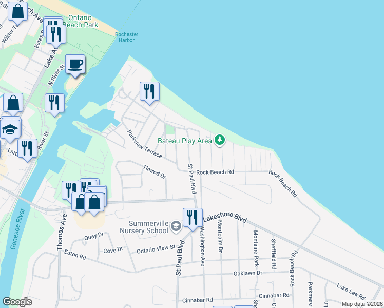 map of restaurants, bars, coffee shops, grocery stores, and more near 5109 Saint Paul Boulevard in Rochester