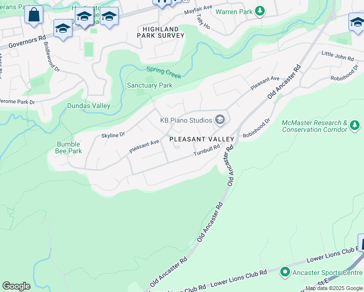 map of restaurants, bars, coffee shops, grocery stores, and more near 64 McGrath Court in Hamilton
