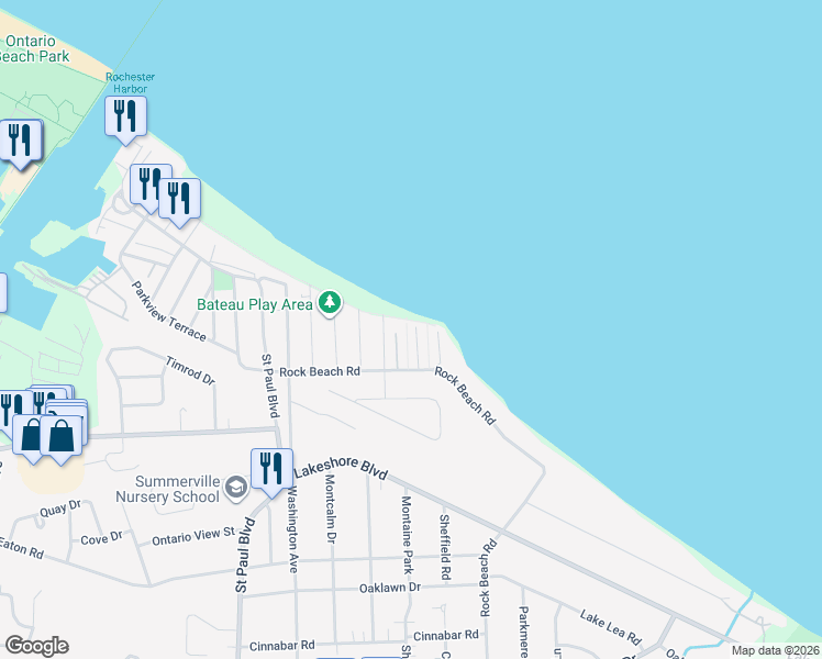 map of restaurants, bars, coffee shops, grocery stores, and more near 36 Harrison Terrace in Rochester