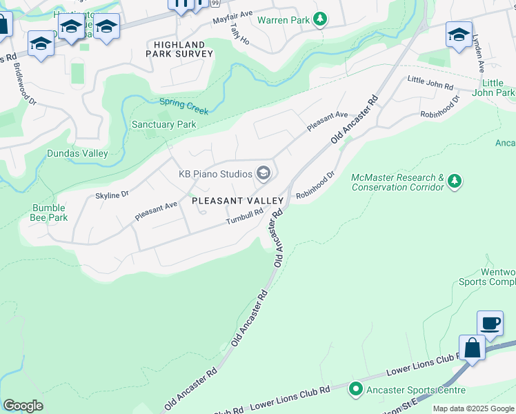 map of restaurants, bars, coffee shops, grocery stores, and more near 15 Turnbull Road in Hamilton