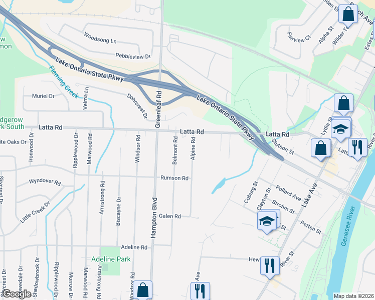 map of restaurants, bars, coffee shops, grocery stores, and more near 267 Belmont Road in Rochester