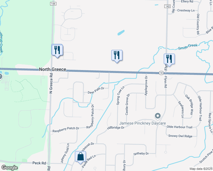 map of restaurants, bars, coffee shops, grocery stores, and more near 91 Silver Fox Circle in Rochester